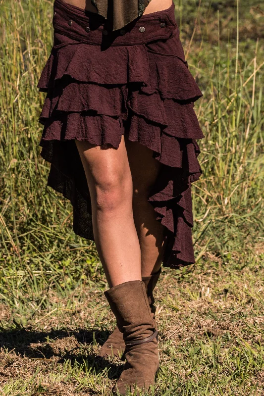 RUFFLE SKIRT BROWN silk skirt lustrous