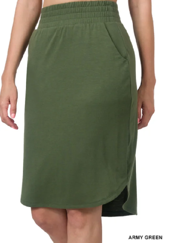 Sara's Steals and Deals Elastic Midi Skirt - Final Sale* asymmetrical skirt cut