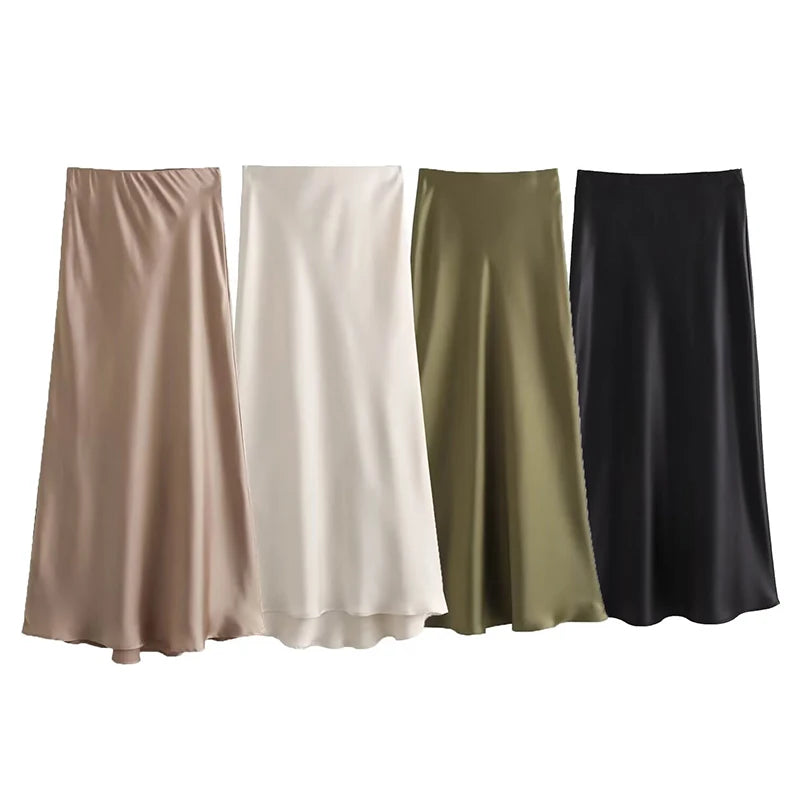 Spring 2024 Women Midi Skirts Fashion Temperament Casual Versatile High Waist Skirts Women Elastic Waist Skirts leather skirt durable