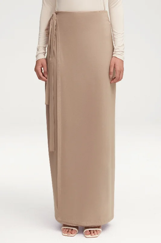 Talia Jersey Wrap Maxi Skirt - Taupe leather skirt modern