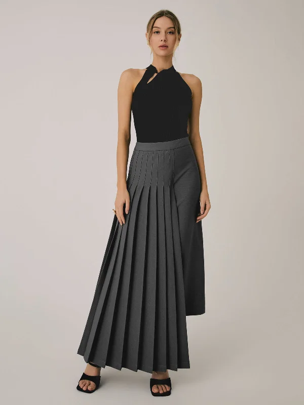 Asymmetric Pleated Graceful Maxi Skirt corduroy skirt textured