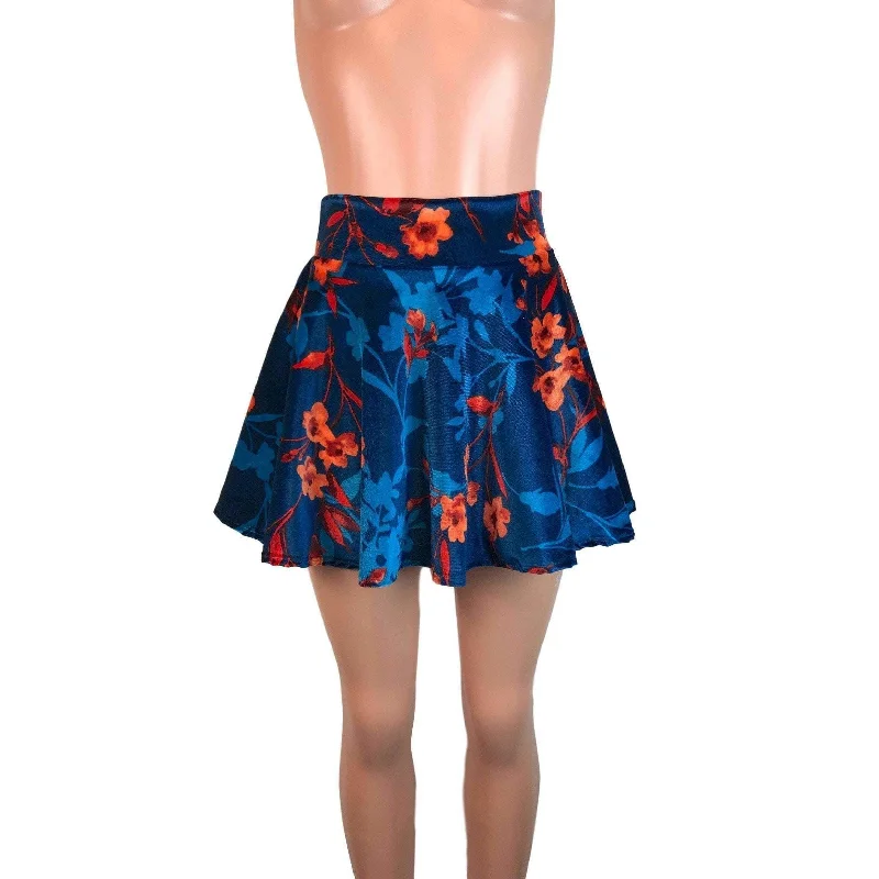 SALE - Skater Skirt - Teal/Orange Floral Velvet cashmere skirt soft