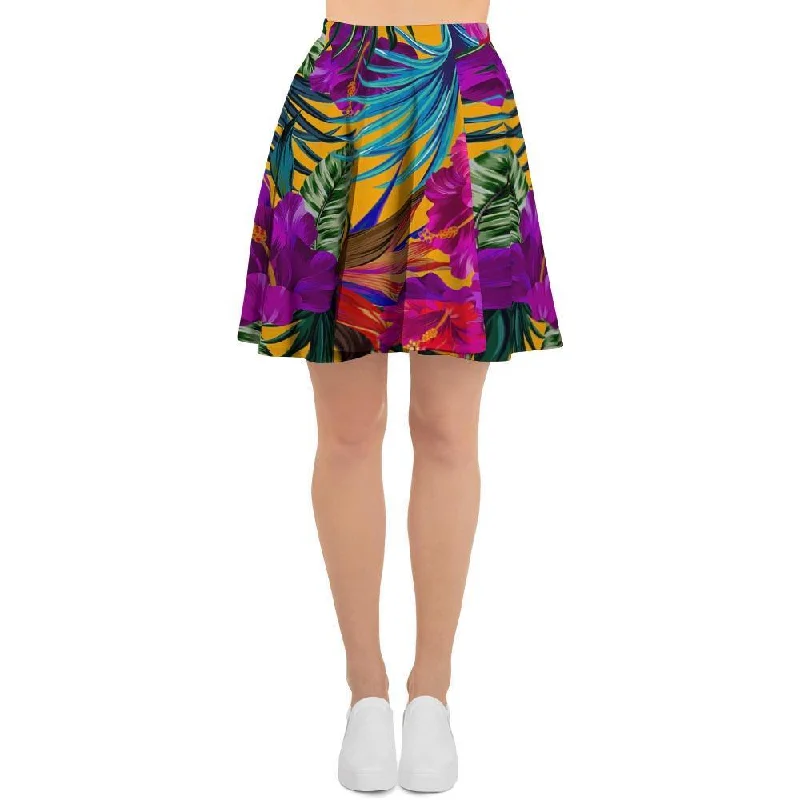 Tropical Hibiscus Flower Hawaiian Print Women's Skirt velvet skirt glossy