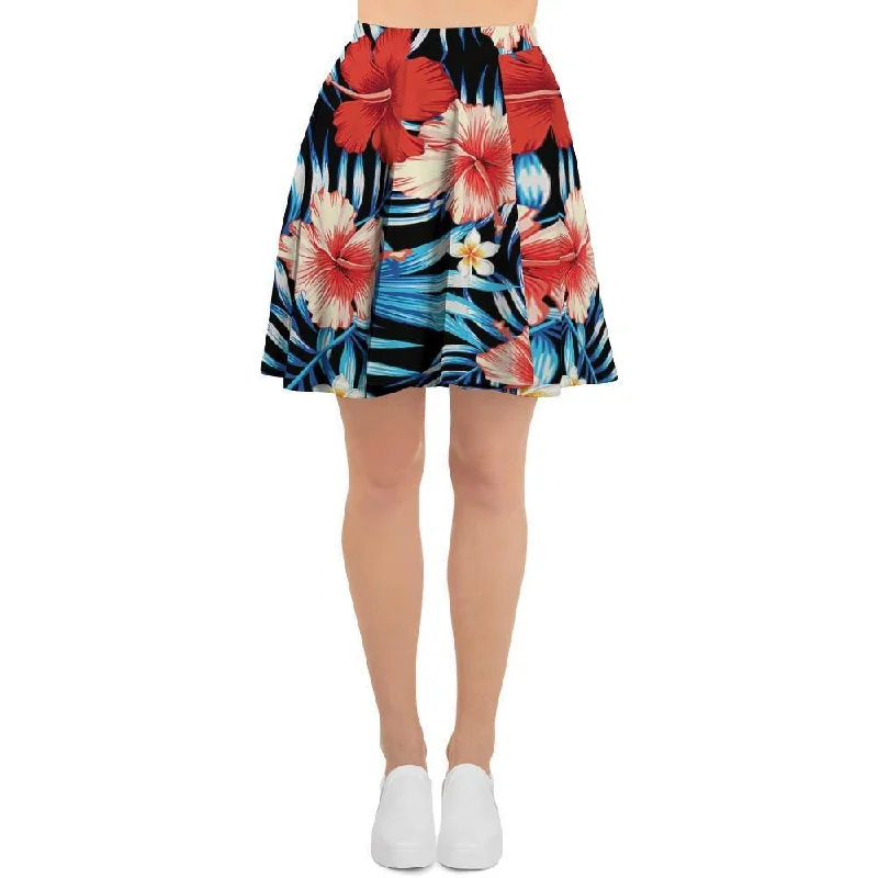 Tropical Hibiscus Flower Print Women's Skirt elastic waist skirt