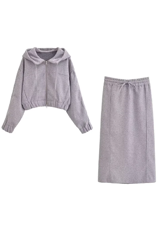 'Yvonne' Hooded Sweatshirt & Straight Skirt Set (Sold Separately) wrap skirt elegant