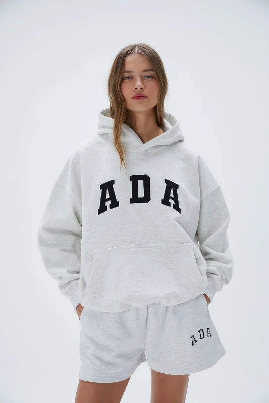 ADA Oversized Hoodie - Light Grey Melange Hoodie with Pattern Geometric Abstract