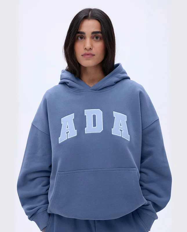 ADA Oversized Hoodie - Vintage Blue/Powder Blue Hoodie with Frayed Bohemian Relaxed