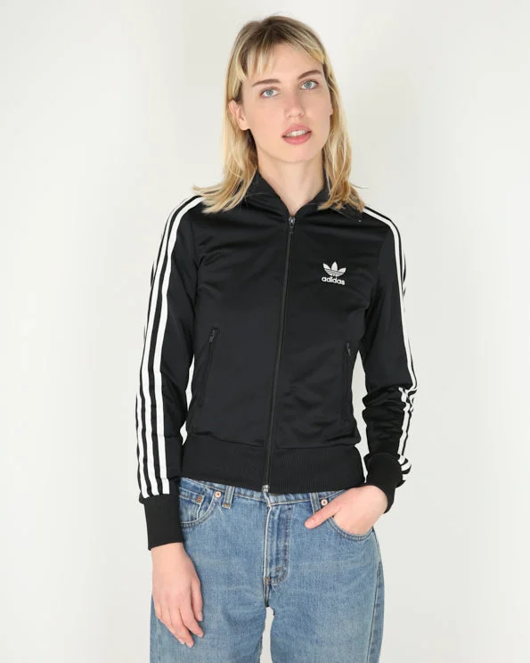 Adidas black white stripes zip-up track sweatshirt - XXS Zip Hoodie Drawstring Kangaroo Pocket