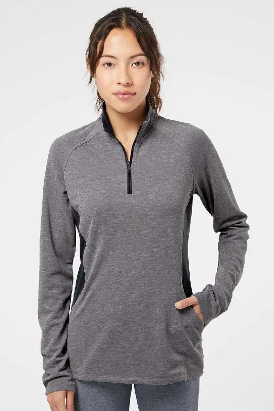 Adidas Womens UPF 50+ 1/4 Zip Sweatshirt w/ Pockets - Heather Black/Carbon Grey Hoodie with Cuffed Sleeves Snug Secure