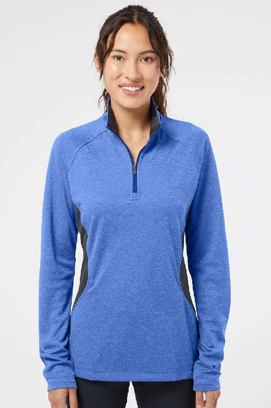 Adidas Womens UPF 50+ 1/4 Zip Sweatshirt w/ Pockets - Heather Collegiate Royal Blue/Carbon Grey - Closeout Hoodie with Back Slit Movement Comfort