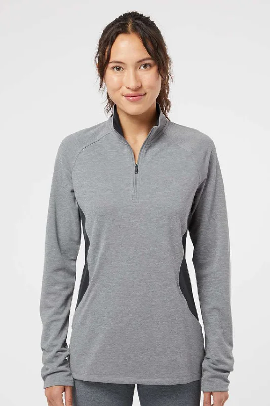 Adidas Womens UPF 50+ 1/4 Zip Sweatshirt w/ Pockets - Heather Grey/Carbon Grey Hoodie with Slim Fit Tailored Modern