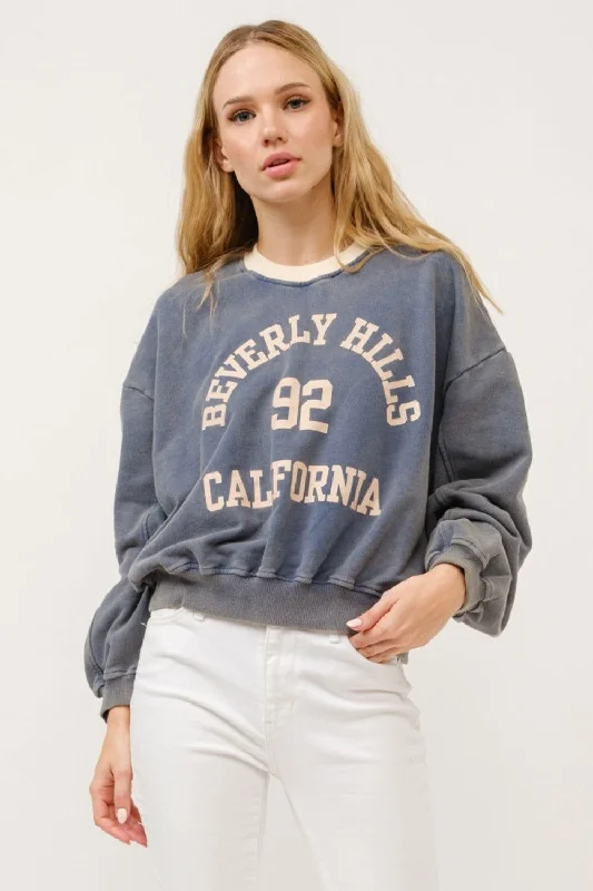 And The Why BEVERLY HILLS 92 CALIFORNIA Contrast Crop Sweatshirt Hoodie with Snap Buttons Easy Quick