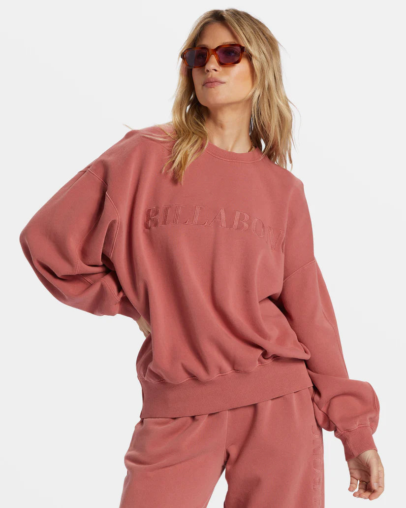 Billabong Womens Palmin Kendal Crewneck Sweatshirt - Red Clay Hoodie with Tie-Dye Psychedelic Retro