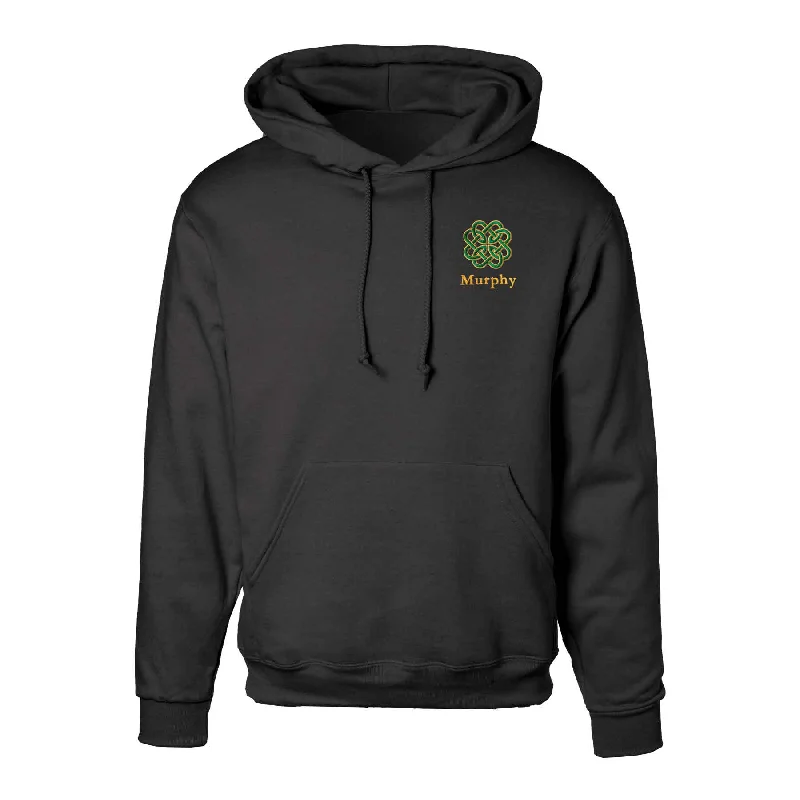 Celtic Clover Knot Embroidered Personalized Hoodie- Black Hoodie with Hem Ribbing Snug Secure