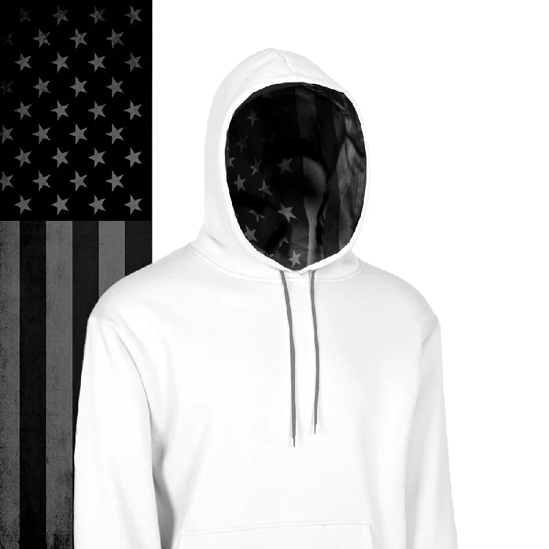 Classic Lined Hoodie | Blackout American Flag | White Hoodie with Snap Buttons Easy Quick