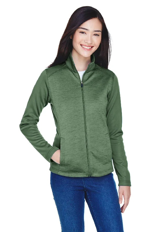 Devon & Jones Womens Newbury Fleece Full Zip Sweatshirt w/ Pockets - Forest Green Hoodie with Button Placket Classic Preppy