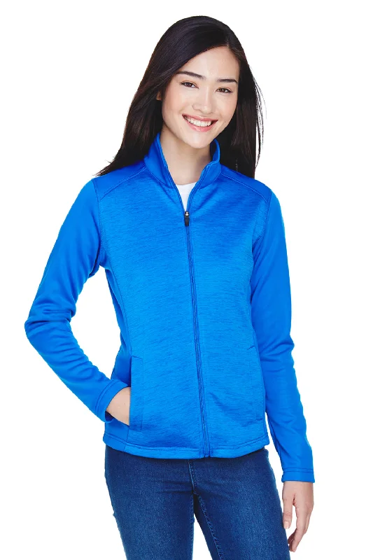 Devon & Jones Womens Newbury Fleece Full Zip Sweatshirt w/ Pockets - French Blue Hoodie with Hem Fringe Bohemian Relaxed