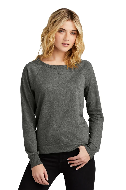 District Womens French Terry Crewneck Sweatshirt - Washed Coal Grey Hoodie with Slim Fit Tailored Modern