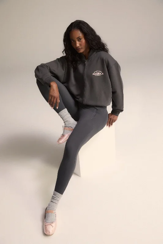 Everyday Classics Distressed Full Zip Sweatshirt - Charcoal Grey/Blush Pink Hoodie with Applique Textured Unique