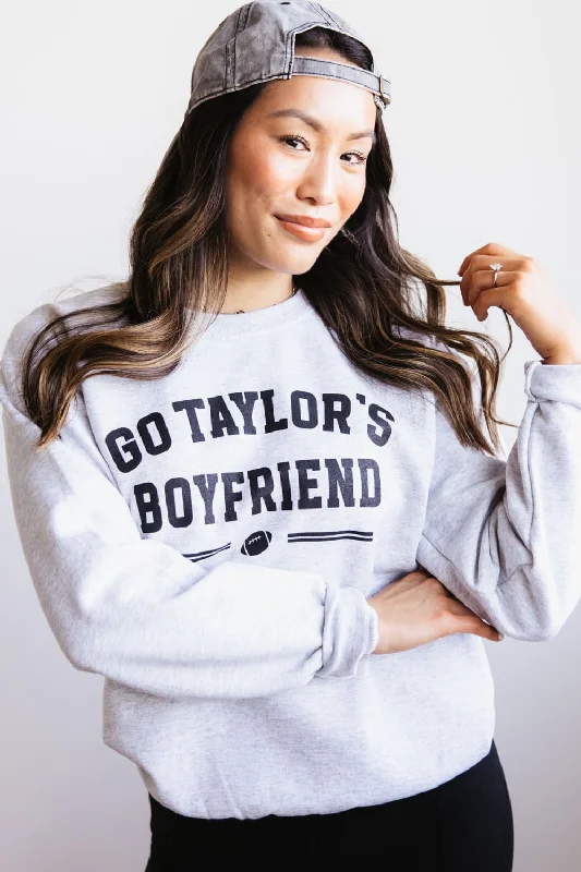 Go Taylor’s Boyfriend Sweatshirt for Women in Ash Grey | SS-BOYFRIEND-ASH Hoodie with Applique Textured Unique