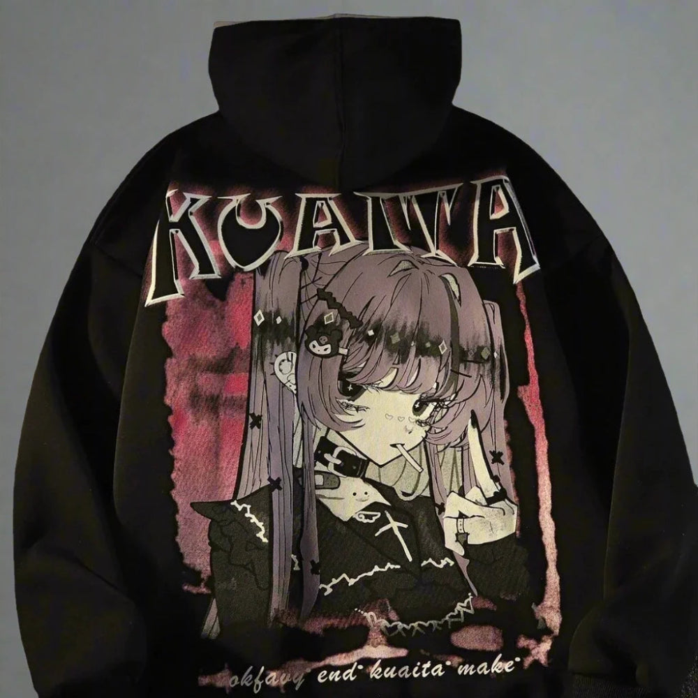 Gothic Streetwear Anime Sweatshirt - Anime Hoodie Hoodie with Lace Feminine Delicate