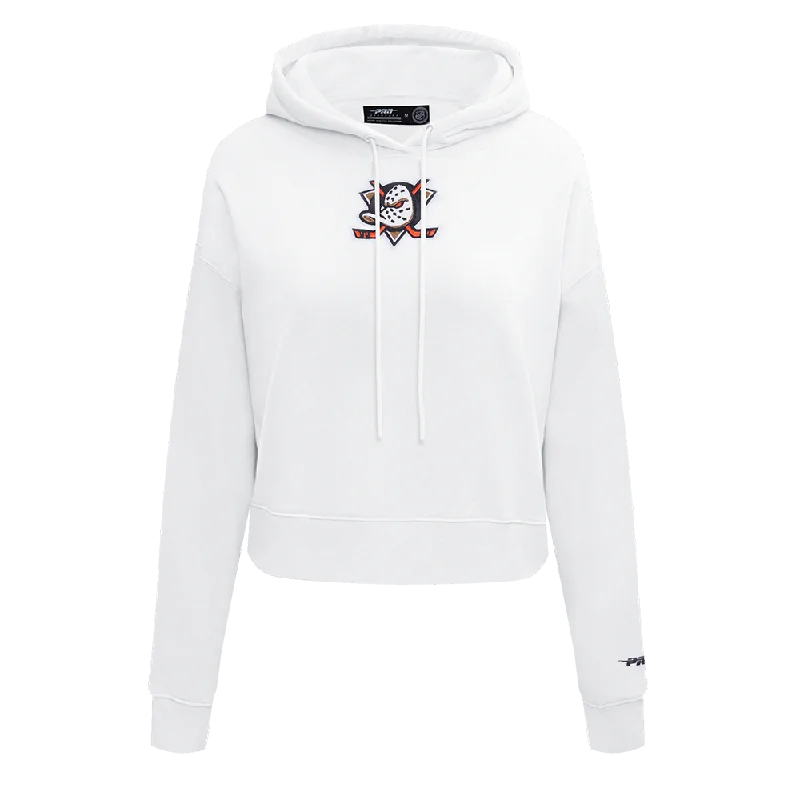 NHL ANAHEIM DUCKS CLASSIC WOMEN'S CROPPED PO HOODIE (WHITE) Hoodie with Pastel Soft Subtle