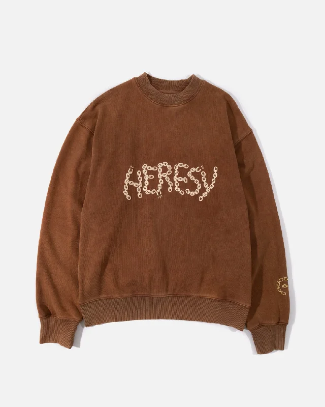 Chain Sweatshirt - Brown Hoodie with Hem Embroidery Detailed Premium