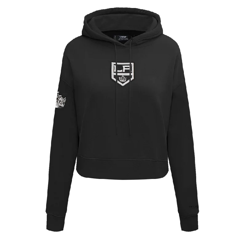 NHL LOS ANGELES KINGS CLASSIC WOMEN'S CROPPED PO HOODIE (BLACK) Hoodie with Hem Patch Decorative Personalized