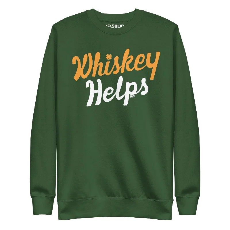 Irish Whiskey Helps Classic Fleece Sweatshirt Hoodie with Hem Contrast Bold Stylish