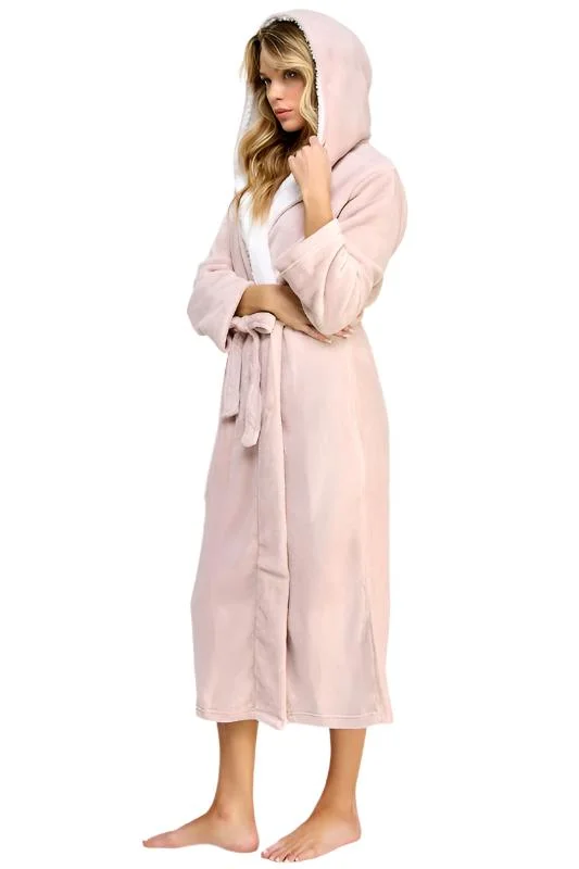 Janette Pink Hooded Plush Robe Cotton Hoodie Fleece Lining Warmth