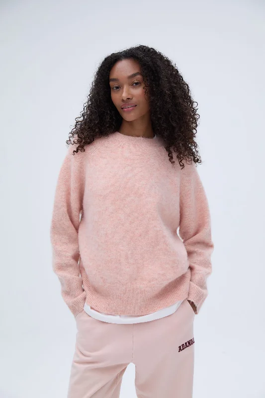 Knit Crew Neck Sweatshirt - Blush Pink Hoodie with Belted Waist Structured Tailored