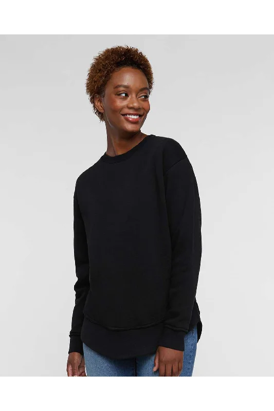 LAT Womens Weekend Fleece Crewneck Sweatshirt - Black Hoodie Jacket Zipper Layering