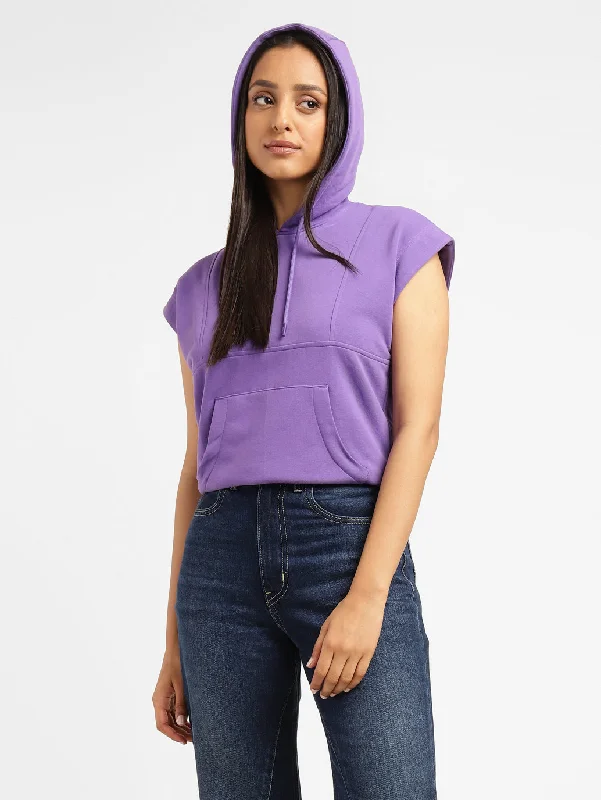 Levi's x Deepika Padukone Solid Purple Hooded Sweatshirt Hoodie with Applique Textured Unique