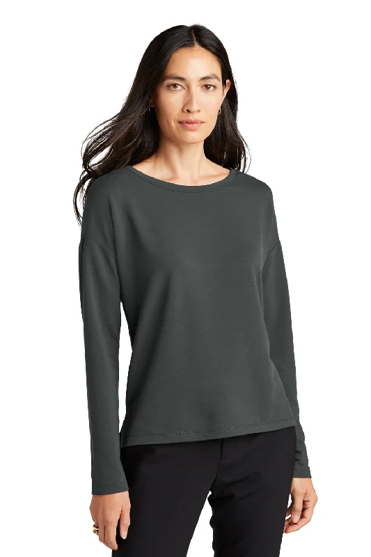 Mercer+Mettle Womens Stretch Drop Shoulder Wide Crewneck Sweatshirt - Anchor Grey Hoodie with Hem Lace Feminine Delicate