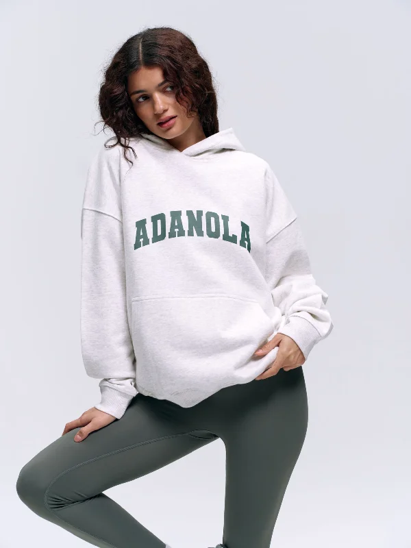 Varsity Oversized Hoodie - Light Grey Melange/Sea Green Hoodie with Turtle Neck Cozy Winter