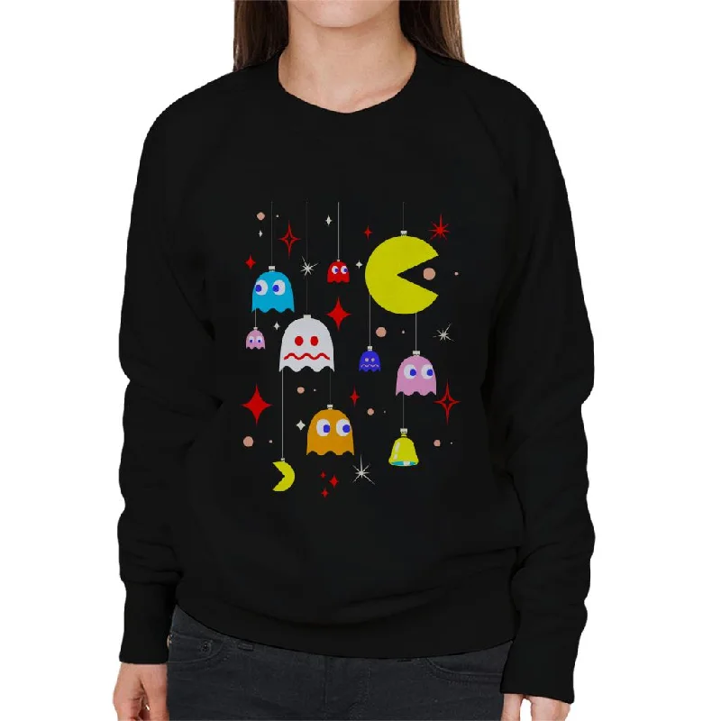 Pac-Man Christmas Hanging Baubles Women's Sweatshirt Hoodie with Front Slit Layering Stylish