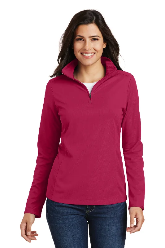 Port Authority Womens Moisture Wicking 1/4 Zip Sweatshirt - Dark Fuchsia Pink - Closeout Hoodie with Drop Shoulder Relaxed Streetwear