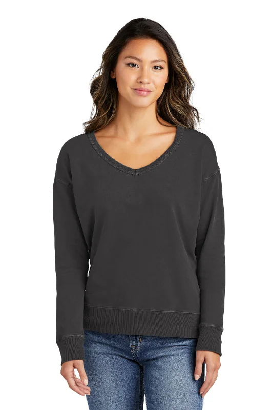 Port & Company Womens Beach Wash Garment Dyed V-Neck Sweatshirt - Coal Grey Hoodie with Half-Zip Sporty Casual