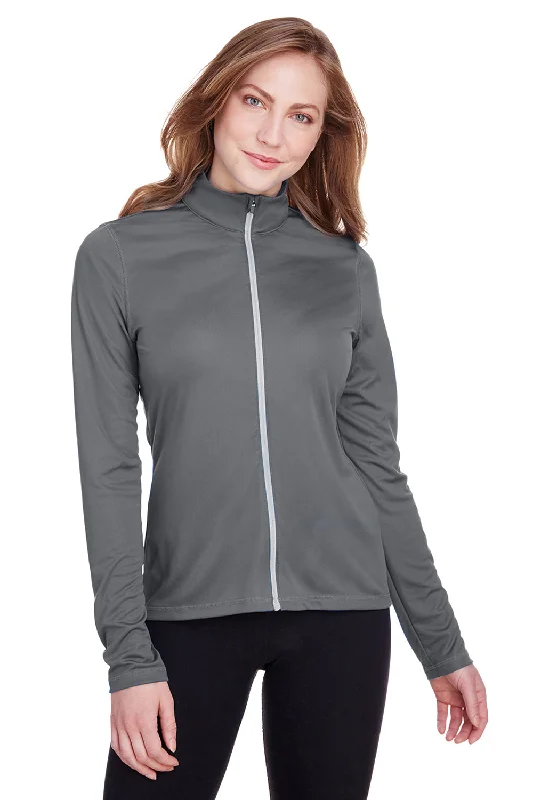 Puma Womens Icon Performance Moisture Wicking Full Zip Sweatshirt - Quiet Shade Grey Hoodie with Snap Buttons Easy Quick