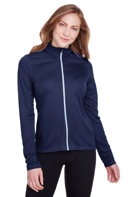 Puma Womens Icon Performance Moisture Wicking Full Zip Sweatshirt - Peacoat Blue Hoodie with Hidden Zipper Minimalist Clean