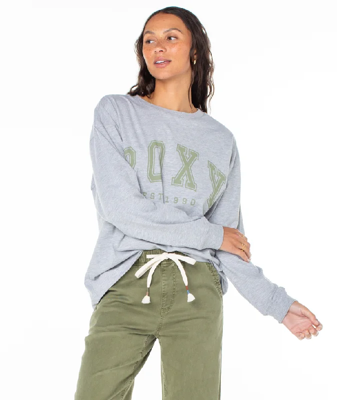 Roxy Collegiate Arch Sweatshirt-Heritage Heather Hoodie with Typography Text Message