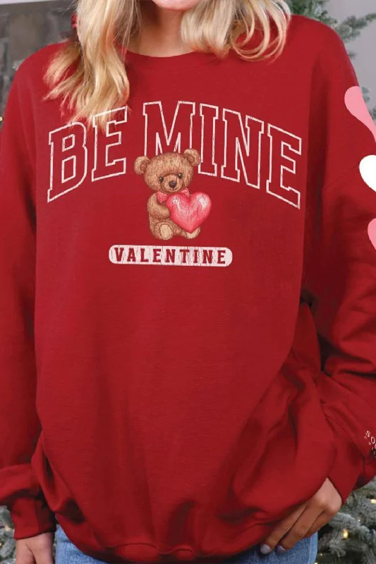 Simply Southern Teddy Bear Valentine Sweatshirt for Women in Red | CREW-MINE-RED Hoodie with Snap Buttons Easy Quick