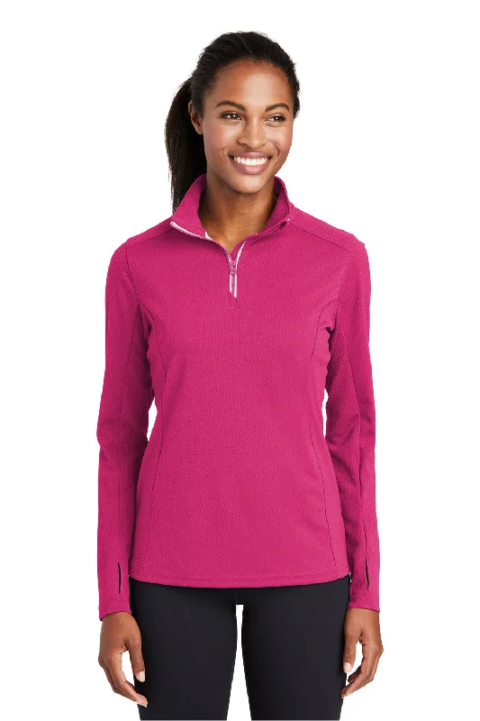 Sport-Tek Womens Sport-Wick Moisture Wicking 1/4 Zip Sweatshirt - Raspberry Pink - Closeout Hoodie with Hem Detail Decorative Unique