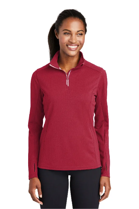 Sport-Tek Womens Sport-Wick Moisture Wicking 1/4 Zip Sweatshirt - Deep Red Hoodie with Mesh Breathable Sporty