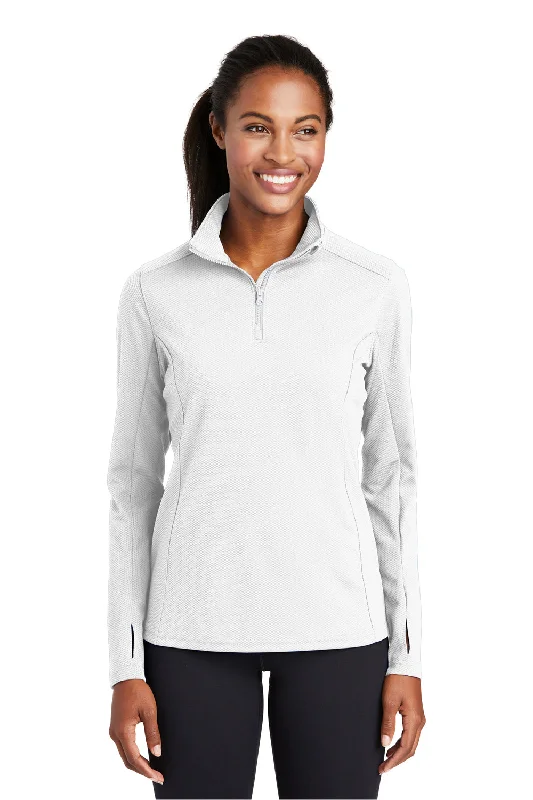 Sport-Tek Womens Sport-Wick Moisture Wicking 1/4 Zip Sweatshirt - White - Closeout Hoodie with Ribbed Cuffs Snug Fit Comfort