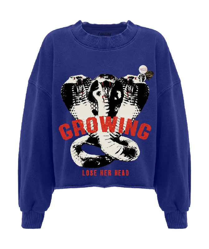 Sweatshirt crop porter royal "GROWING" Hoodie with Relaxed Fit Easy Casual