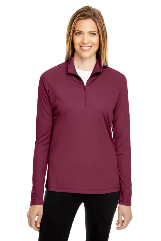 Team 365 Womens Zone Performance Moisture Wicking 1/4 Zip Sweatshirt - Maroon Hoodie with Pattern Geometric Abstract