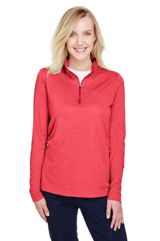 Team 365 Womens Zone Sonic Performance Moisture Wicking 1/4 Zip Sweatshirt - Heather Red Hoodie with Double Zipper Versatile Adjustable