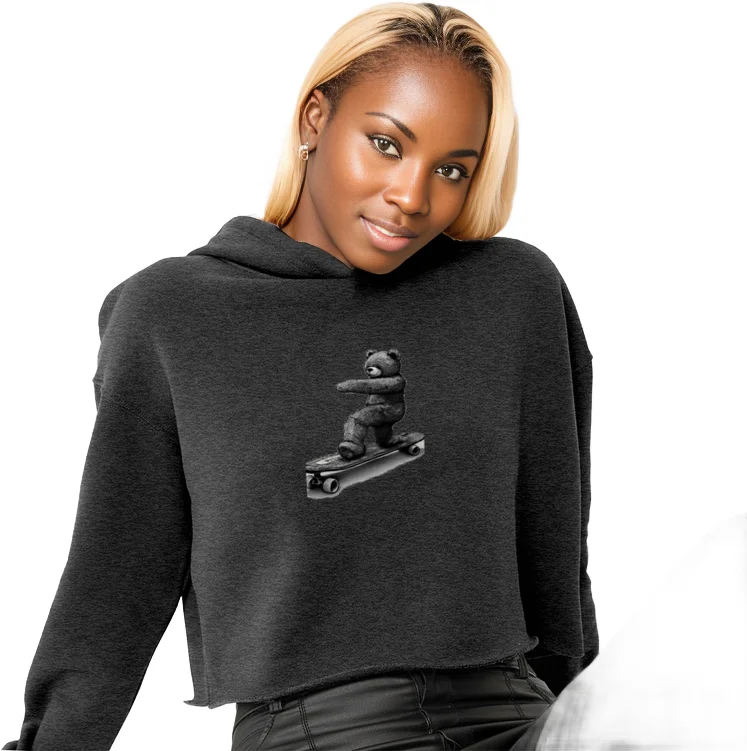 Teddy Ride Shred Women's Cropped Fleece Hoodie Hoodie with Raglan Sleeves Sporty Comfortable