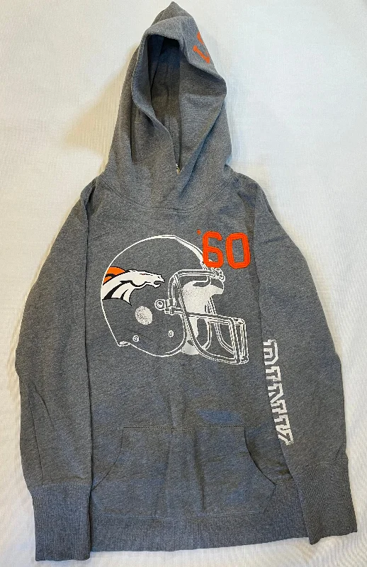 VS Pink- NFL Denver Broncos Hooded Sweatshirt Women size Large Hoodie with Tied Waist Feminine Flattering